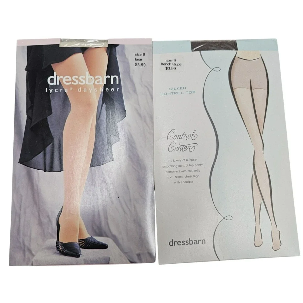 Dressbarn Lot 2 Lycra Daysheer Pantyhose Size B French‎ Taupe & Lace Control Top